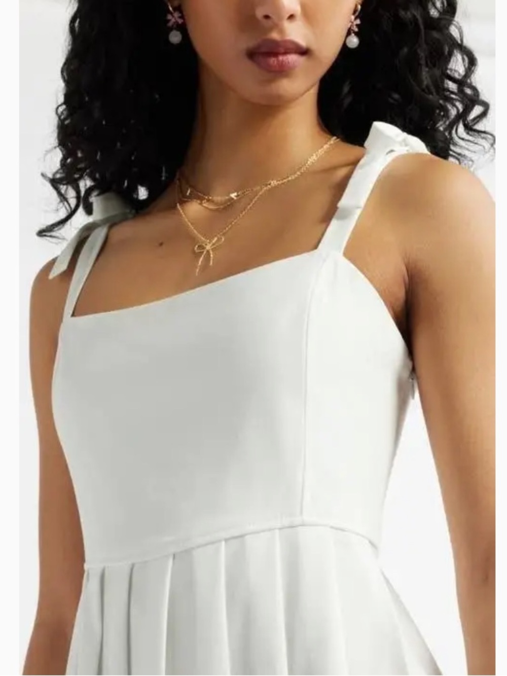 BP. Tie Strap Pleated Minidress In White New! - Picture 4 of 10